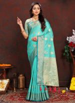 Katan Silk Aqua Blue Festival Wear Weaving Saree